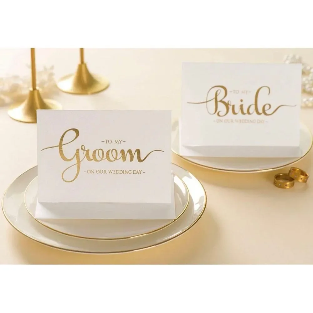 NEW Wedding Day Cards Set Gold Foiled Bride and Groom Wedding Day gift Vow Card